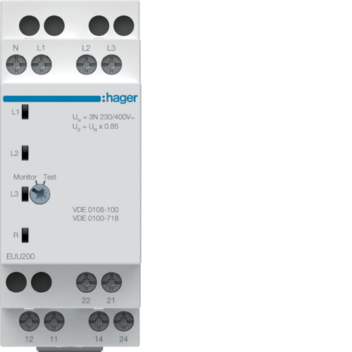 EUU200 Реле контролю мінімальної напруги 1P+N / 3P+N,  2 перекид.контакт